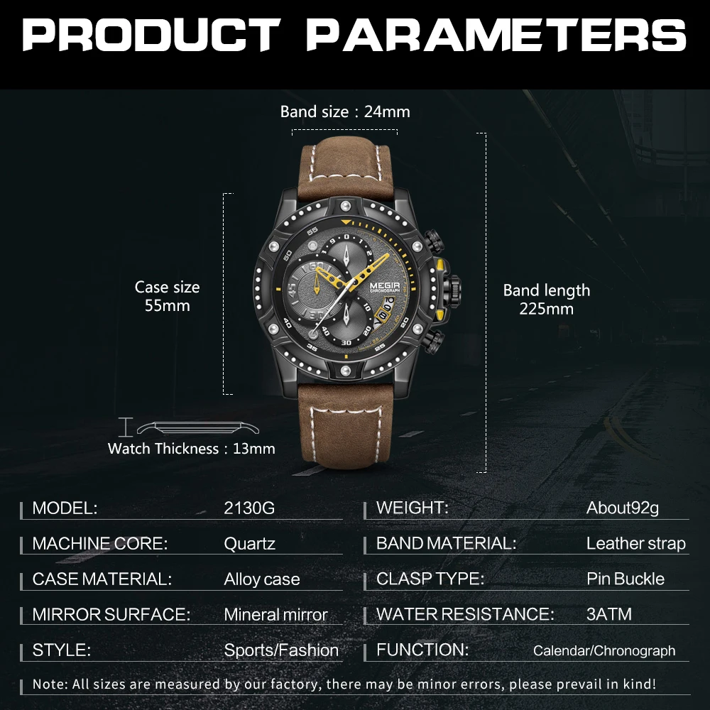 Новые мужские часы MEGIR спортивный кожаный ремешок кварцевые часы модные роскошные Брендовые мужские водонепроницаемые часы многофункциональные наручные часы