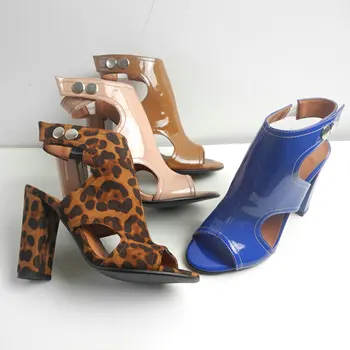 

Patent Leather High Heels Sandals for Women Open Toe Block Heel Sandals Blue Leopard Nude Coffee Heeled Sandals 2020 Plus Size