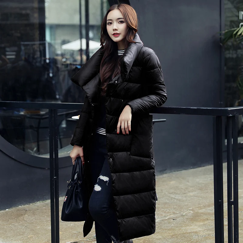 Новая Корейская версия Милая элегантная длинная куртка зимняя с воротником-стойкой женский толстый теплый большой карман пальто плюс размер S-2XL CC772