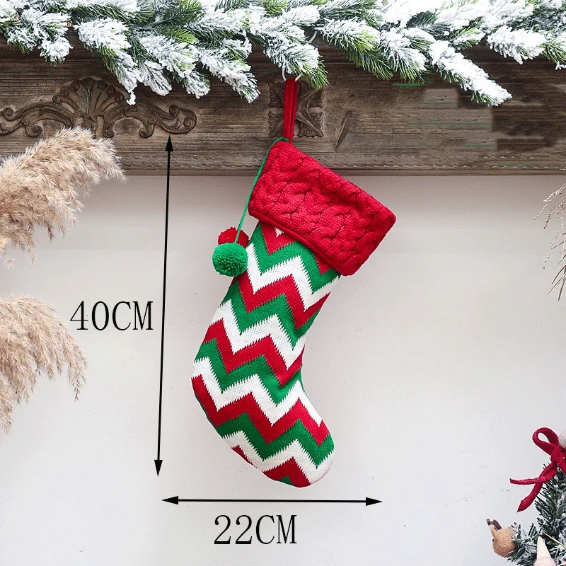 Christmas stocking knitted wool color stripe large capacity children candy gift bag 2020 New Year home window decoration
