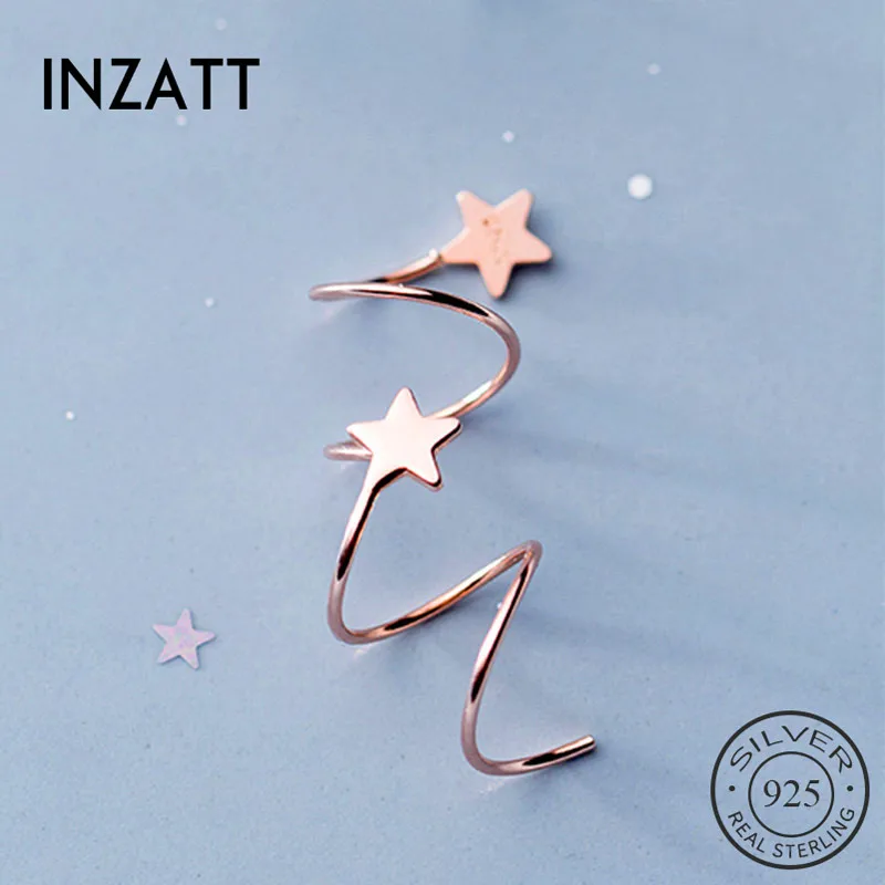 

INZATT Real 925 Sterling Silve Star Wave Hoop Earrings For Fashion Women Party Minimalist Fine Jewelry 2019 Accessories