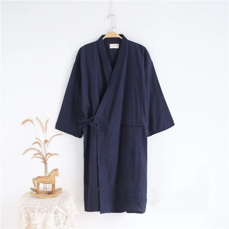 Color31 Мужской Халат длинный хлопок Японский юката Jinbei основной стиль хлопок удобные традиционные кимоно Сауна купальный халат пижамы - Цвет: Color31