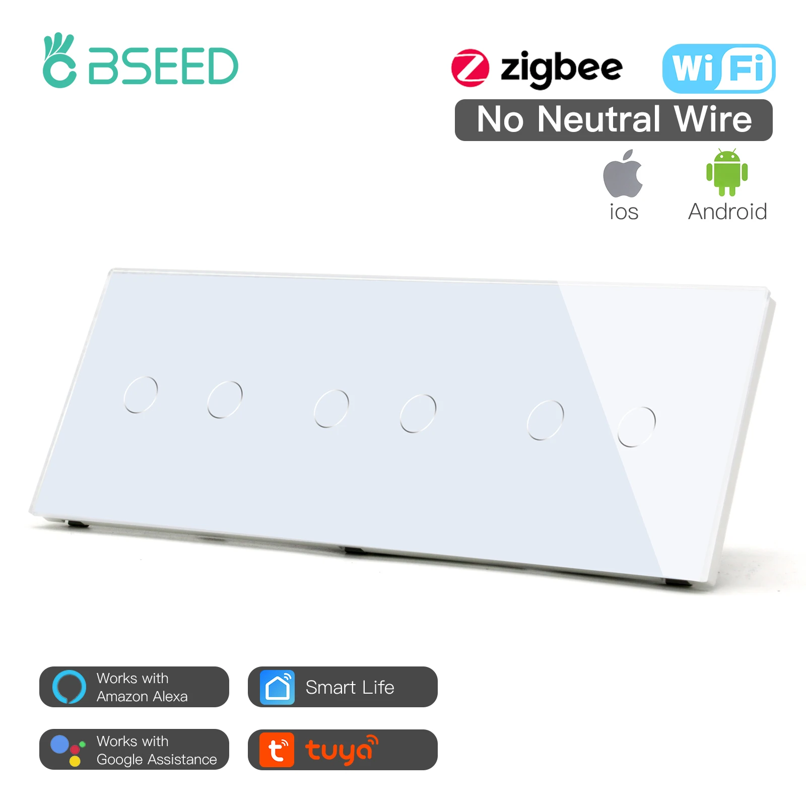 Умные настенные выключатели BSEED Zigbee тройные 1/2/3 клавиши беспроводной с сенсорным