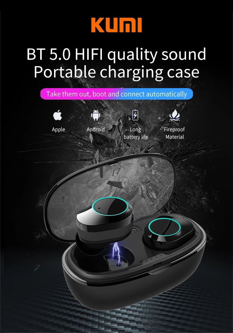 КУМИ T5S наушники BT 5,0 Hi-Fi качество звука Портативный Беспроводной наушники Водонепроницаемый Шум шумоподавления наушники с зарядный чехол