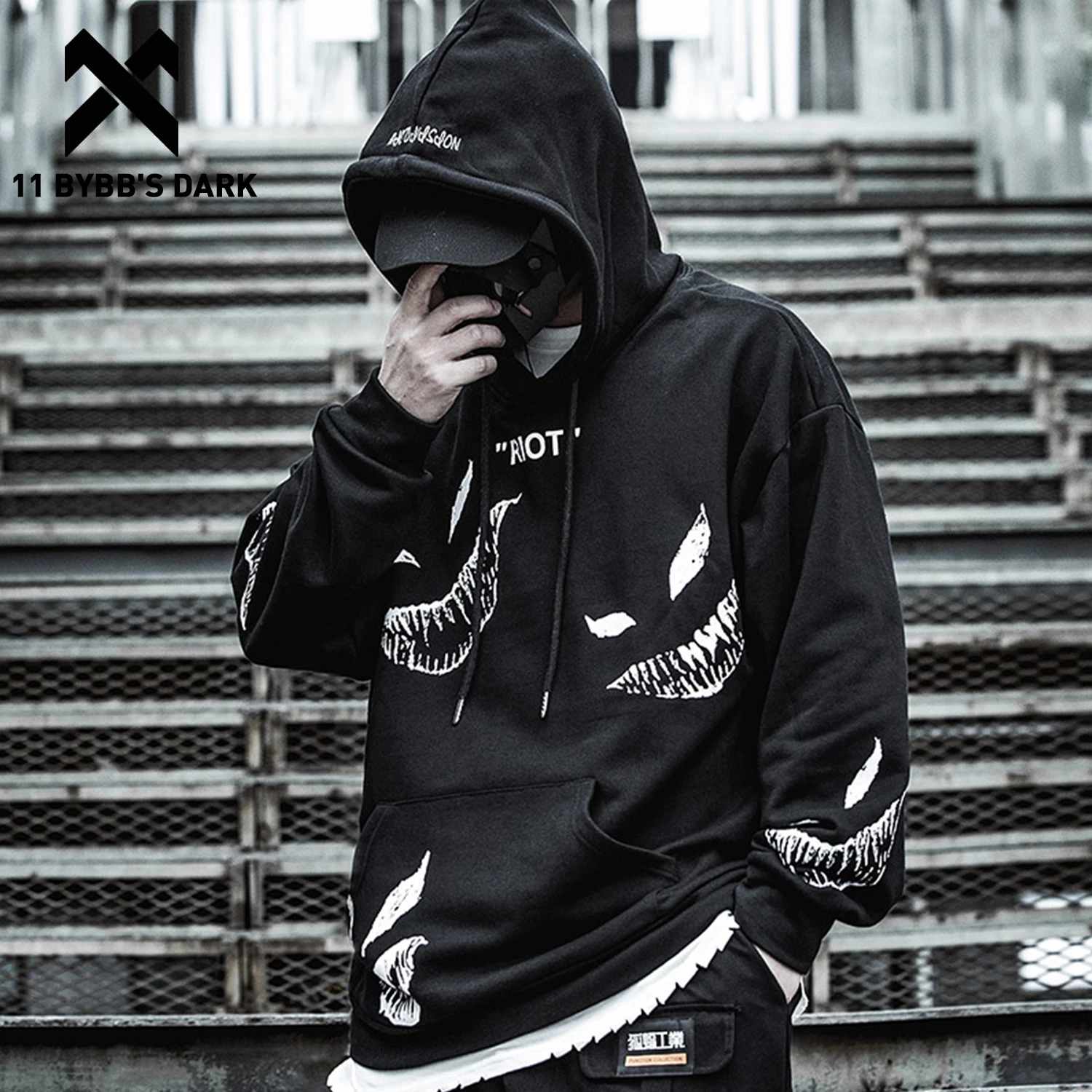 11 BYBB'S DARK Hip Hop Darkwear Mask Print Loose Hoodies Men Streetwear Techwear Pullover 2020 Hoodie Sweatshirt Tops Streetwear 11 BYBB'S DARK Hip Hop Darkwear Mask Print Loose Hoodies Men Streetwear Techwear Pullover 2020 Hoodie Sweatshirt Tops Streetwear