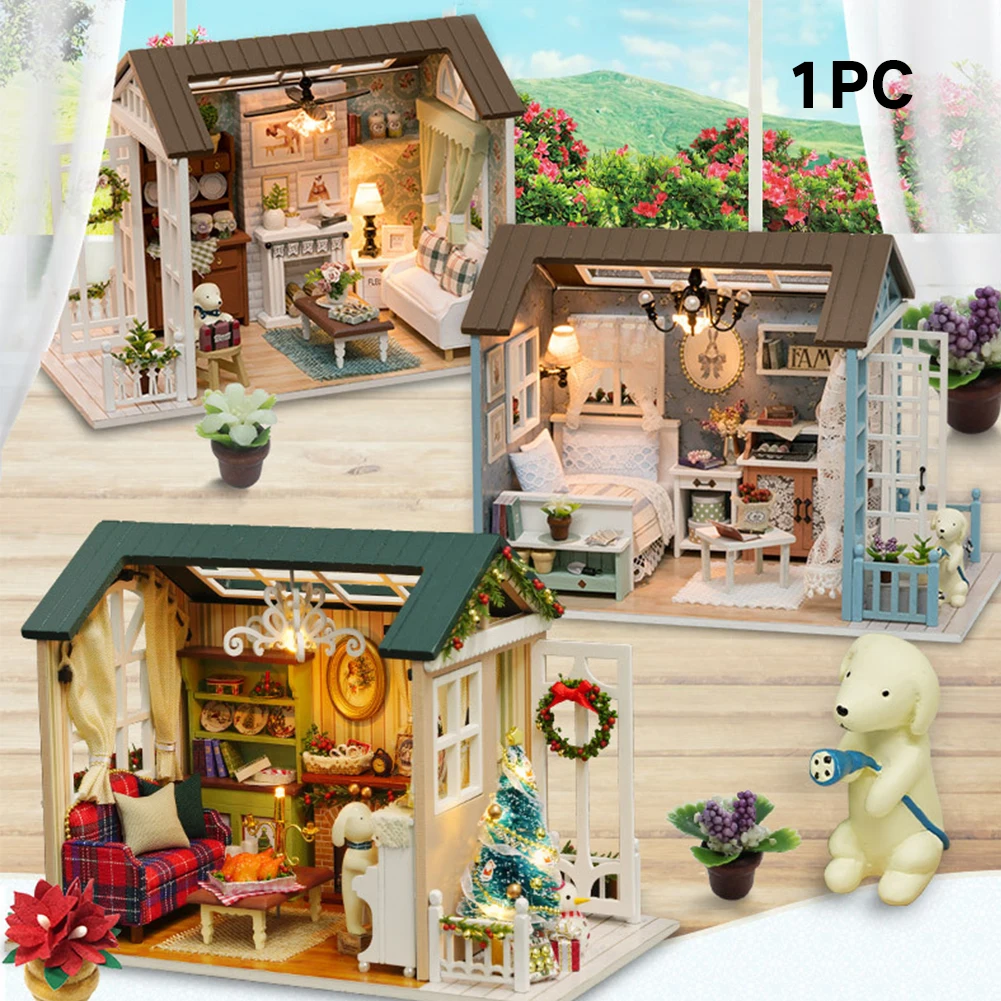 Комплект светодиодный светильник сборная игрушка мебель деревянная ручная работа для детей DIY Кукольный дом подарок на день рождения Миниатюрный
