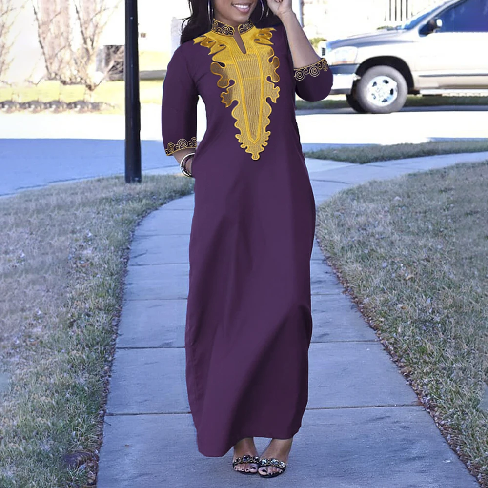 Robes traditionnelles Ankara, Dashiki brodée pour femmes 3