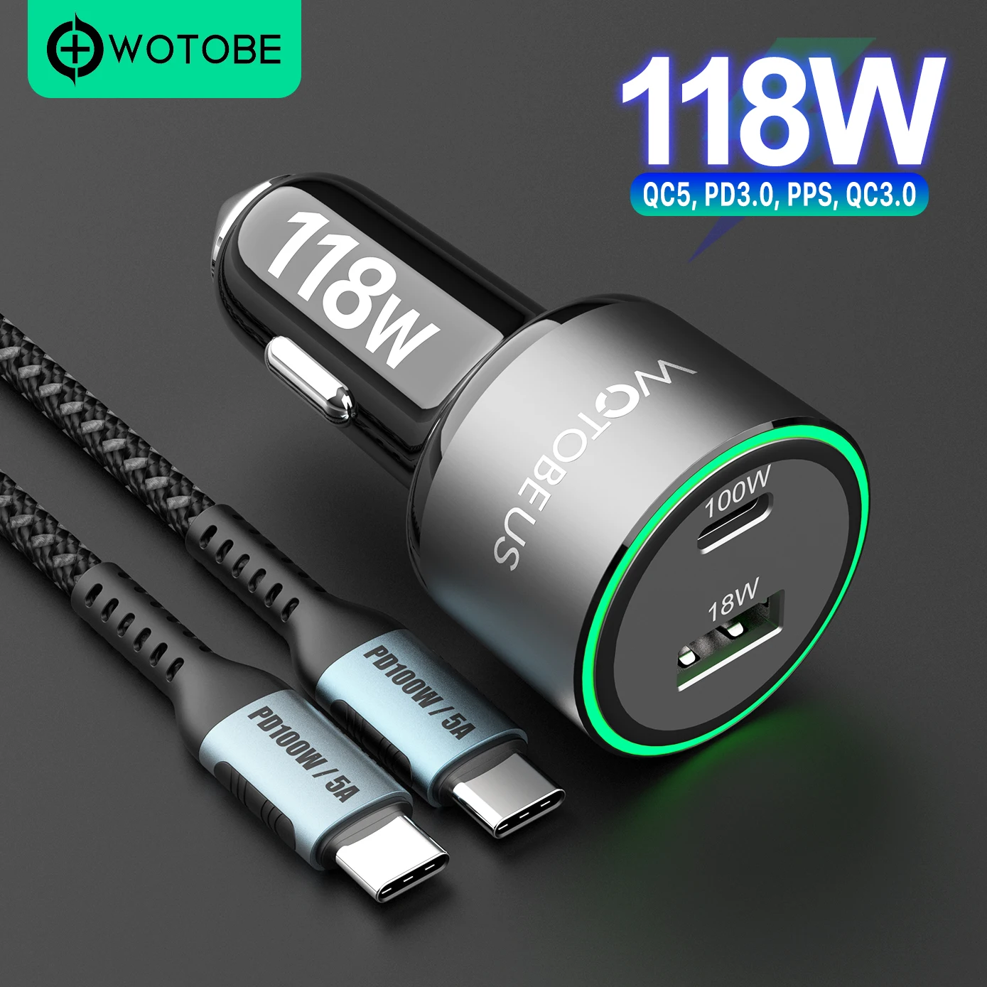 Автомобильное зарядное устройство WOTOBE USB C 118 Вт QC5 PD 100 PPS 45 30 QC3.0 18 для xiaomi Lenovo Type-C