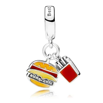 

Original 925 Sterling Silver Charm New French Fries Hamburger String Pendant Fit Pandora Women Bracelet & Necklace Diy Jewelry