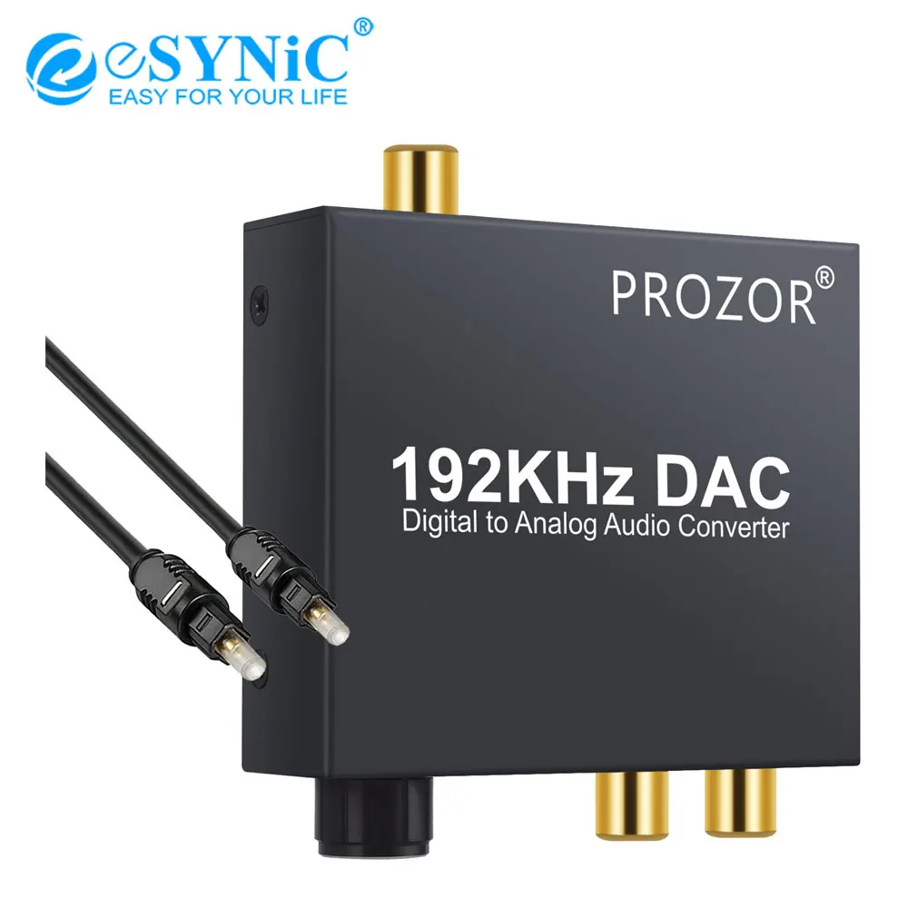eSYNiC 192kHz DAC Converter Optical Coaxial Toslink to Analog Stereo RCA 3 5mm Headphone for HD DVD Volume Control Audio Adapter