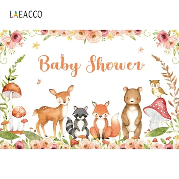 

Laeacco Baby Shower Photography Backgrounds Jungle Sfari Party Photo Backdrops Animals Mushroom Flowers Birthday Photophone Prop