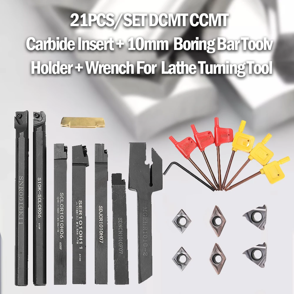 

7pcs Carbide Insert Blades + 7pcs10mm Lathe Turning Tool Holder Set + 7pcs Wrench for Lathe Turning Tool Machine Tool Sets