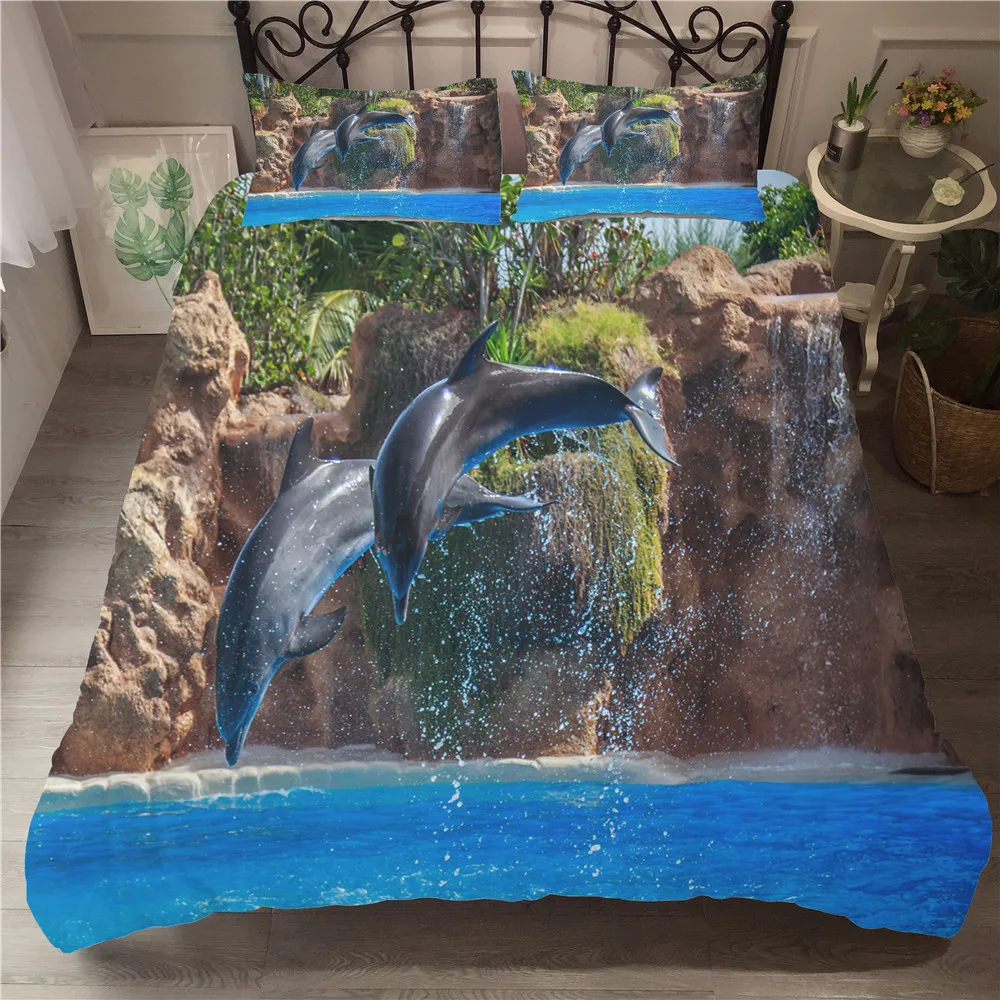

Double Bedding Duvet Cover Set 3D Jump Dolphin Printed Bedroom Clothes Home Textiles for Couple King Queen Single Size