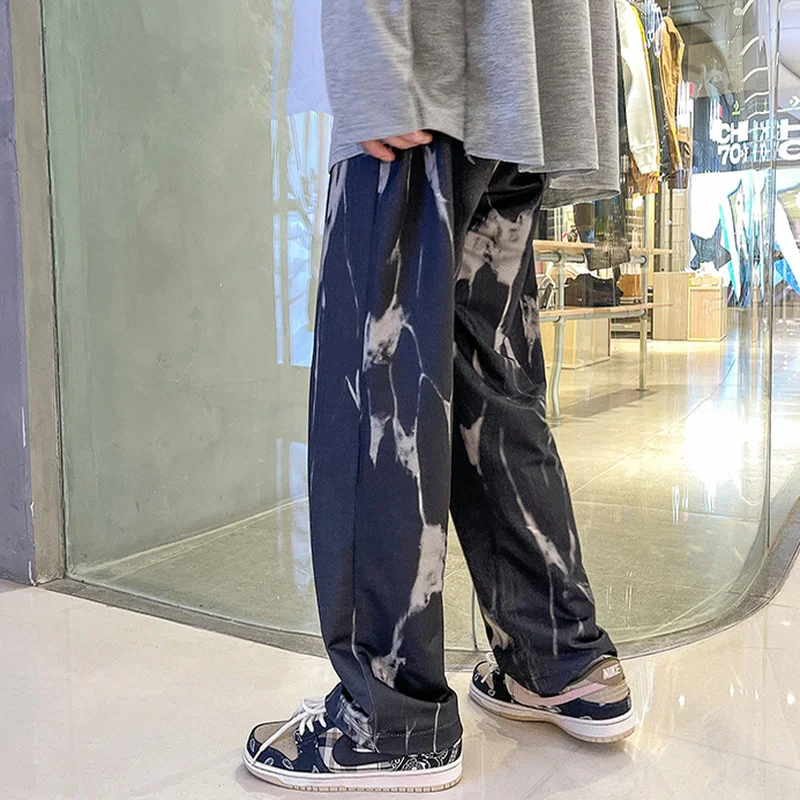 Men Casual Pants Wide Leg Tie Dye Vintage Style Harajuku Hip-hop High Street Chic Hipsters Teens Mopping Draped Cozy Cool M-3XL