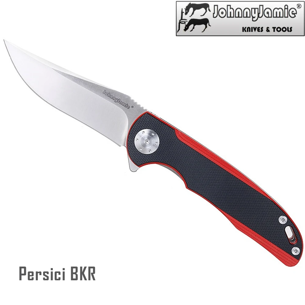

JohnnyJamie Brand Persici New Folding Knife Tactical Camping EDC Black&Red G10 Handle D2 Steel Blade Hunting Survival Tools