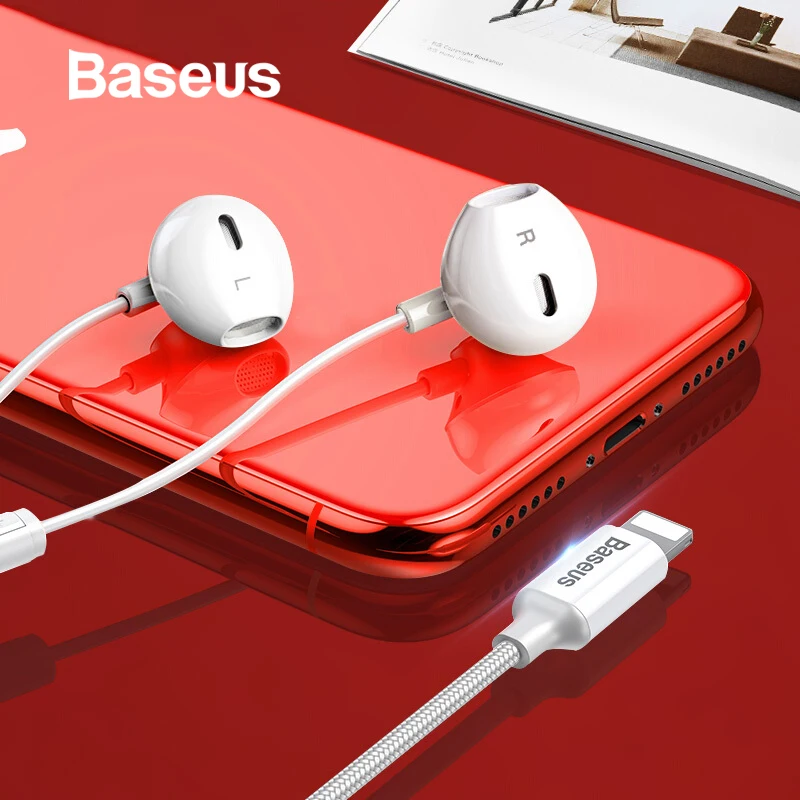 Baseus P06 проводные стерео наушники для iPhone X 8 7 бас звук Hifi наушники для iPhone Lightning Jack наушники с микрофоном для ios