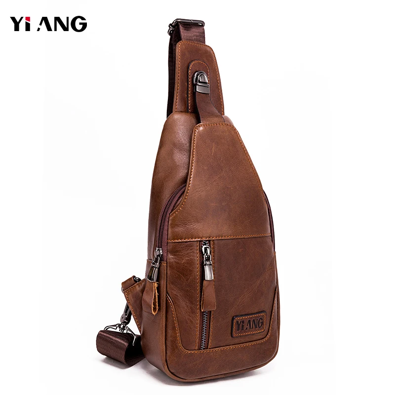 New Men Genuine Leather Cowhide Vintage Sling Single Chest Back Day Pack Travel Famous Casual Cross Body Messenger Shoulder Bag |