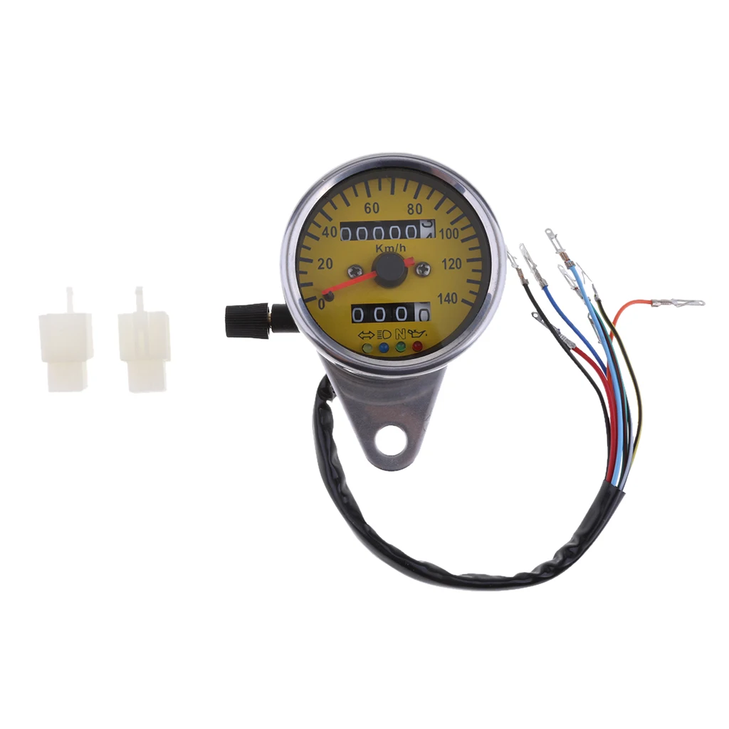 Silver Shell Yellow Face LED Backlight Motorcycle Odometer Speedometer Gauge