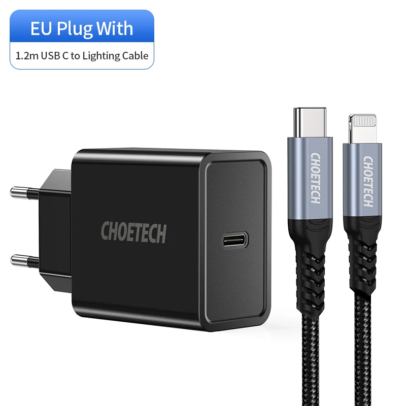 CHOETECH MFi usb type C для Lightning Кабель для iPhone 11 Pro X XS 8 PD18W быстрый USB C зарядный кабель для передачи данных для Macbook USB шнур зарядка для айфона кабель iphone - Цвет: Cable With EU Plug