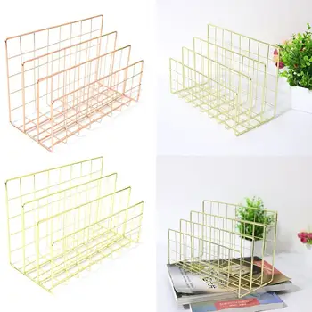 

Wrought Iron Metal Three Grid Bookshelf Desktop Decoration Books Storage Book Organizer Desktop File Organize Rack S3A7