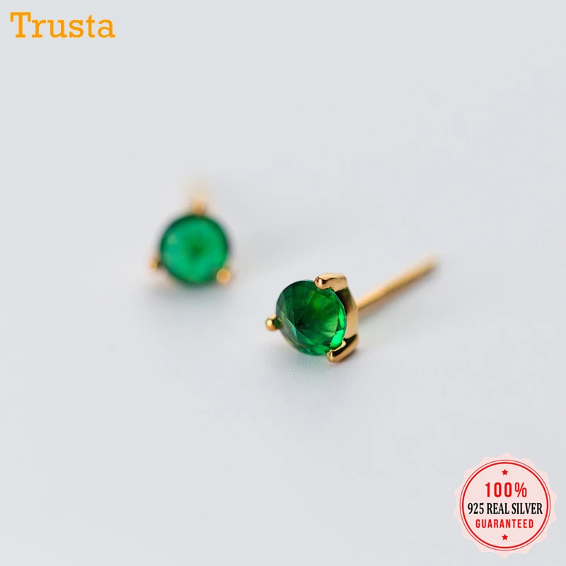 Серьги гвоздики Trusta из серебра 100% пробы с Зелеными камнями DS1302|Серьги-гвоздики| |