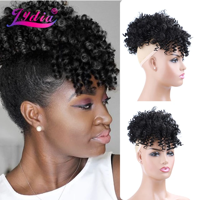 Afro High Puff Hair Bun Ponytail Drawstring With Bangs Synthetic Short  Kinkys Curly Pineapple Pony Tail Clip in on Wrap Updo Ha - AliExpress