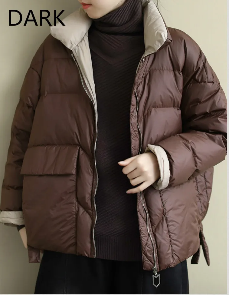 

2020 New European Goods Loose Fashion Thick Down Jacket Women's Warm And Comfortable Bread Jacket Pure Color White Duck Down