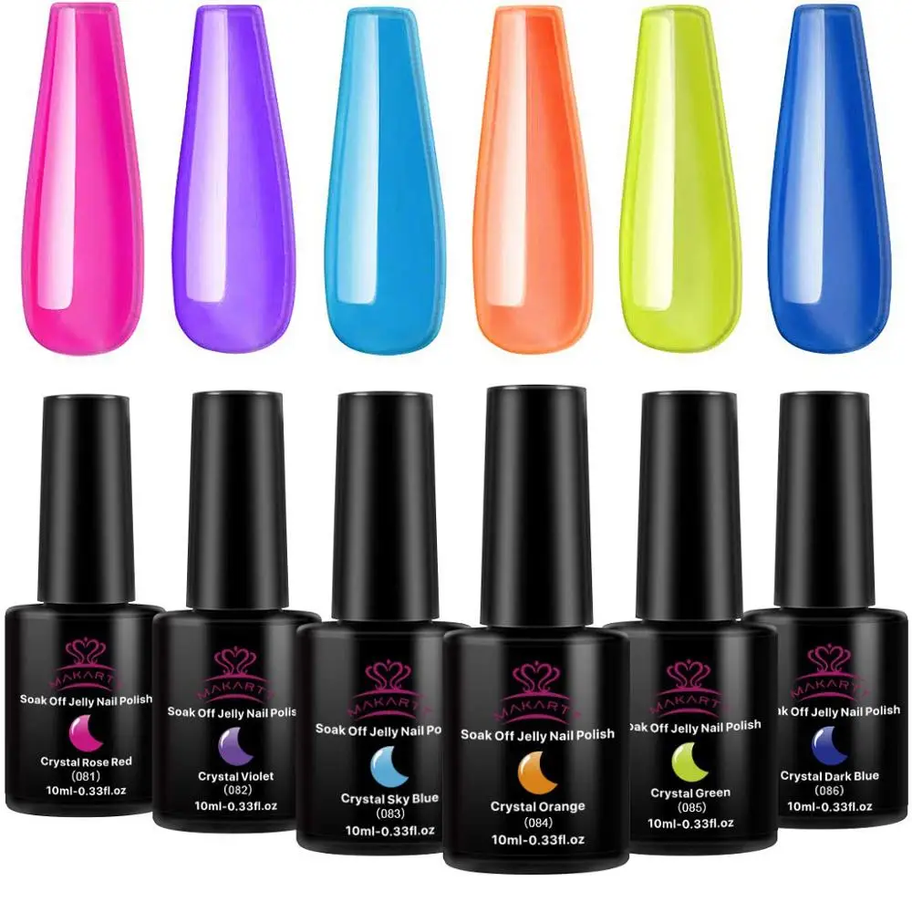 

Makartt Gel Polish Crystal Rainbow Jelly Gel Nail Kit 6PCS Shiny Resistant Soak Off UV LED Curing Gels Lacquer Color Gel