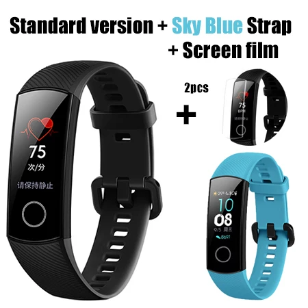 Умный Браслет huawei Honor Band 5 NFC, Оксиметр крови, кислород, сенсорный цветной экран, для плавания, обнаружения осанки, 50 м, водонепроницаемый - Цвет: add skyBlue 2 flim