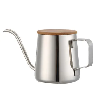 

Pour Over Restaurant Tea Cafe Home Anti-scald Wood Lid Anti-slip Narrow Spout Stainless Steel Kettle 350ML Coffee Pot Fashion