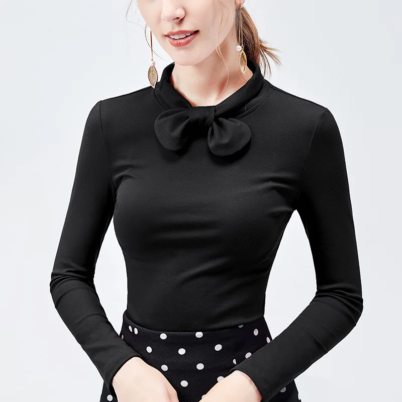 Bow tie shirt female lively and playful women's ageing girl wind fruit girl sweet Korean wind long sleeve t-shirt