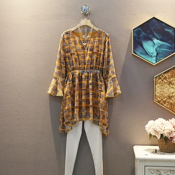 

[EWQ] 2020 Spring Summer New Pattern Round Collar Short Sleeve Print Patchwork Pullovers Vintage Dress Women 3AJ14107.5XL