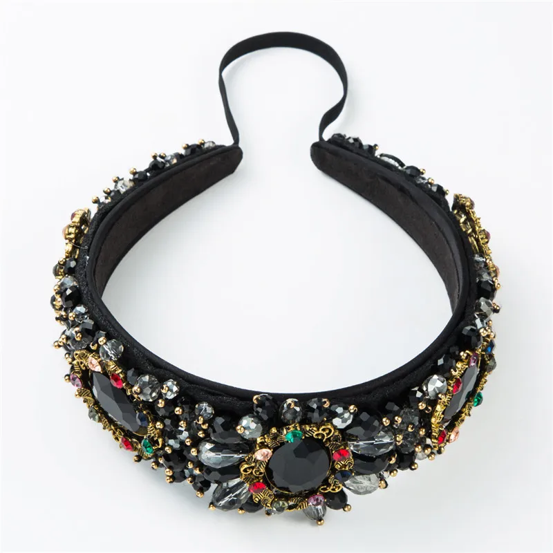 

2019 Fashion Headband European Fashion Exaggerated Flannel Crystal Glass Rhinestone Women's Queen Luxury Crown Headband
