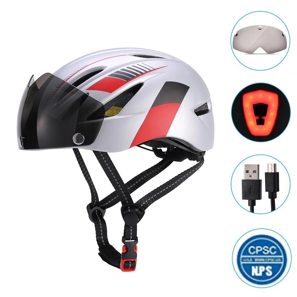 Велосипедный шлем для взрослых, городской шлем для езды на велосипеде, велосипедный шлем со съемным козырьком/светодиодный задний фонарь для скейтборда, BMX шлем - Цвет: Белый