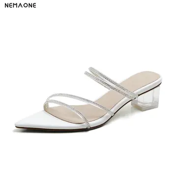 

2020 New Superfine Fiber+genuine Leather Women Sandals Fashion Contracted Slip-on Women Shoes Ladies Summer Casual Party Shoes