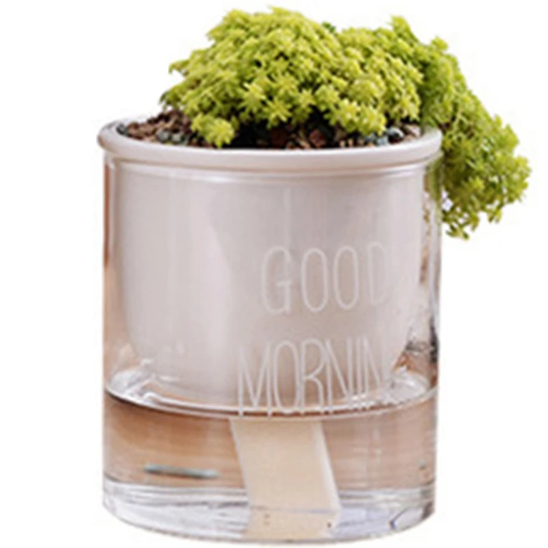 Hot Sale 1Pc Automatic Watering Planter Pot Ceramic Flowerpot With Glass Water Container For Green Plants Succulent Plant Cactus