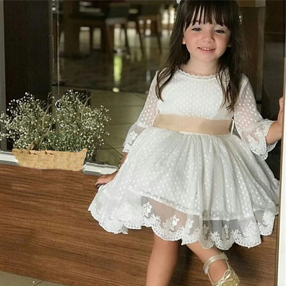 Dress for Girls Toddler Kids Girls Pretty White Lace Mesh Christening Baptism Party Wedding Princess Dress 1-6Y