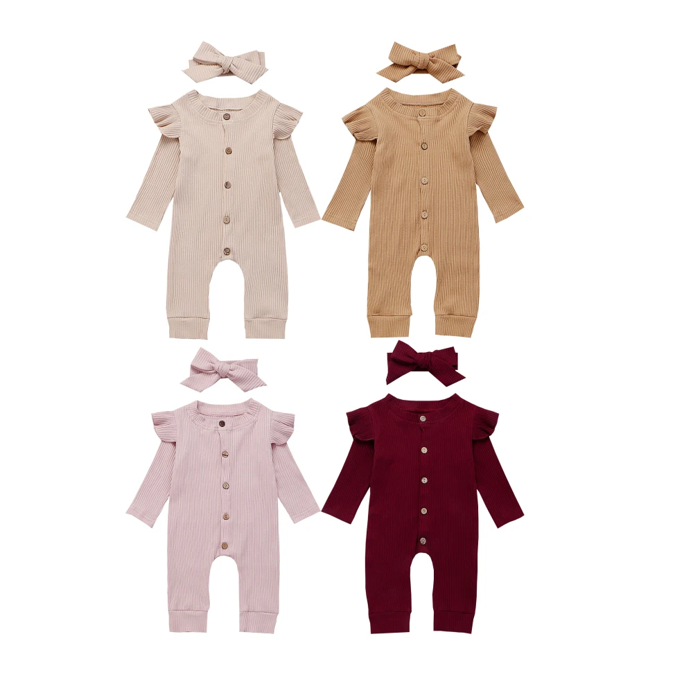 Одежда для малышей Комплект осенней одежды для новорожденных мальчиков и девочек из 2 предметов, вязаный однобортный комбинезон с длинными рукавами