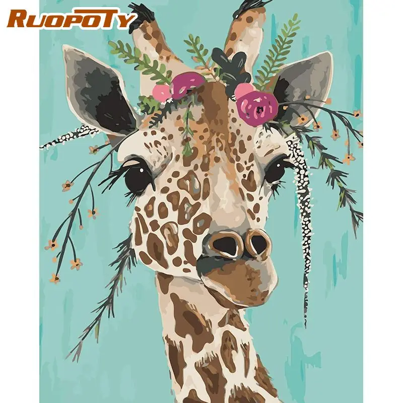 KEYIFA Pittura Con I Numeri Giraffa - Kit Fai Da Te Con Telaio 20x30cm, Colori Acrilici E Pennelli