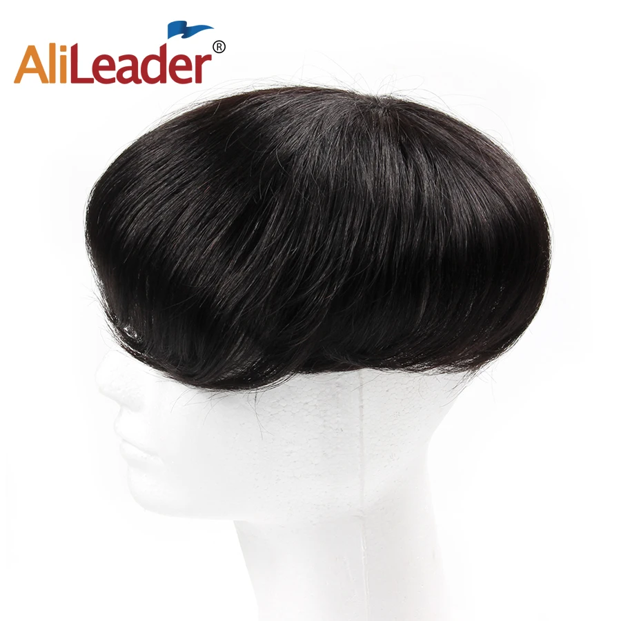 

Alileader Cheap 200g/pack Men Hair Replacement With Clips 150% Density Natural Black Color Topper Human Hairpiece Wig