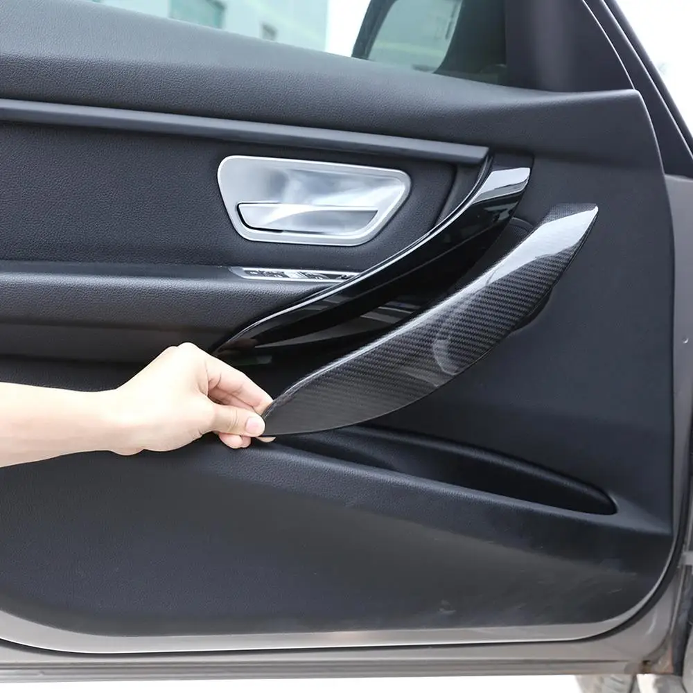 4pcs Real Carbon Fiber Car Interior Door Handle Decorative Stickers Trim for BMW F30 3 Series 2013-2019 Models Accessories