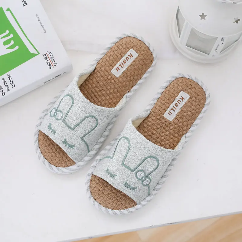 

Indoor linen slippers non-slip thick bottom men and women couples home floor slippers spring and autumn