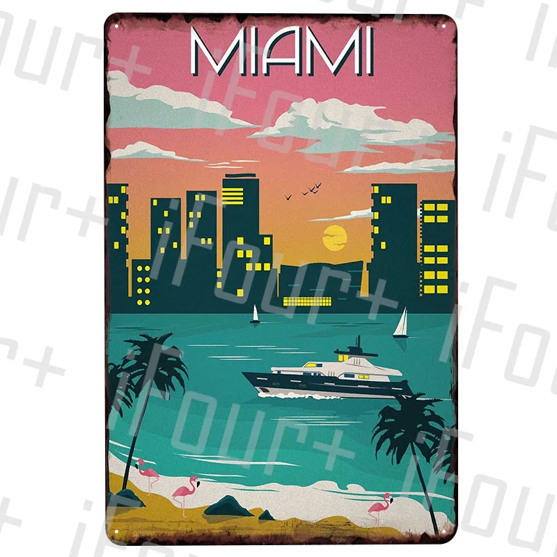 

Miami Metal Plate Tin Sign Plaque Metal Vintage Decor Metal Sign Metal Poster Home Bar Pub Cafe Decoration Vintage Posters