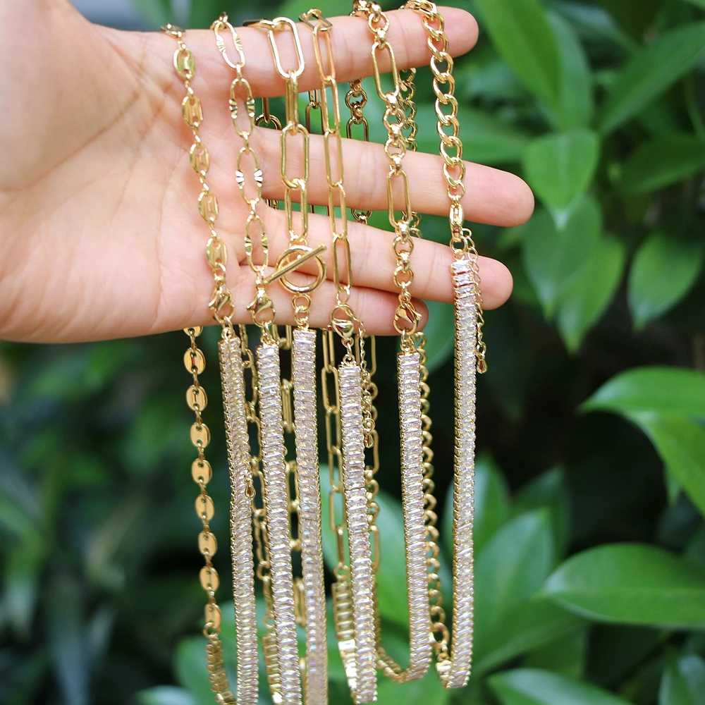 5PCS, Gold Color Crystal Zircon Half Tennis Necklace For