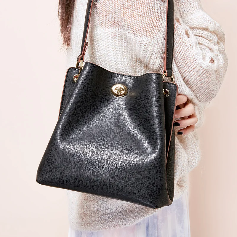 

Leather Lady Bag 2019 New Type Large Capacity Bucket Bag Recreational Hand-held Oblique Shoulder Bag