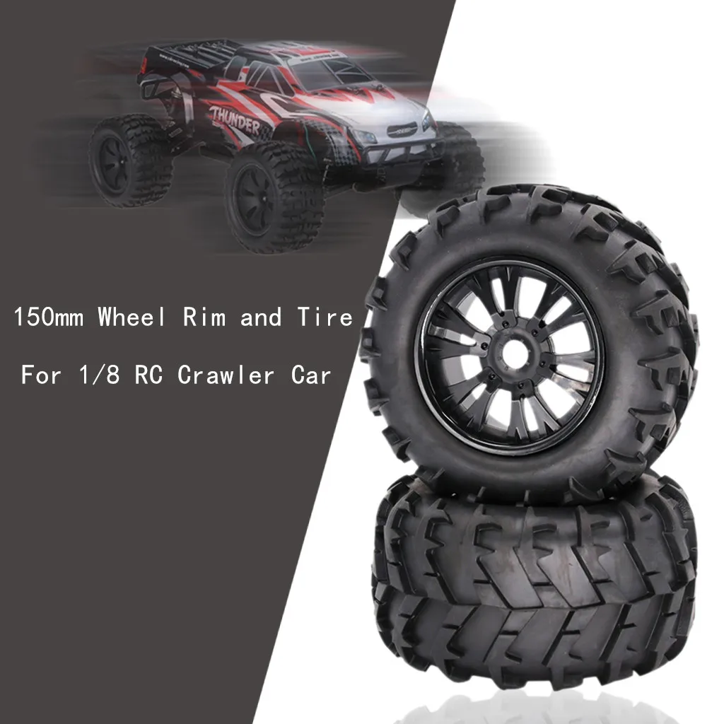 

2pcs 150mm Truck Wheel Rim and Tire For 1/8 Traxxas HSP HPI Redcat RC Crawler Car