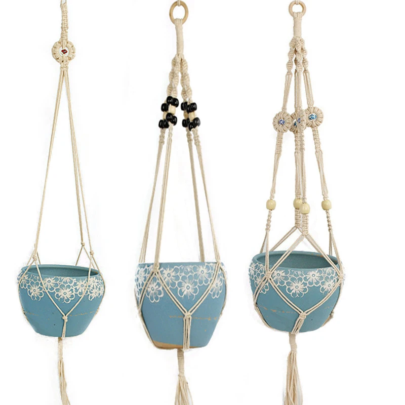

Horticulture Green Flower Pot Cotton Rope Hanging Net Flower Pot Hanging Basket Net Hand-woven Sling Hanging Basket Plant Hanger