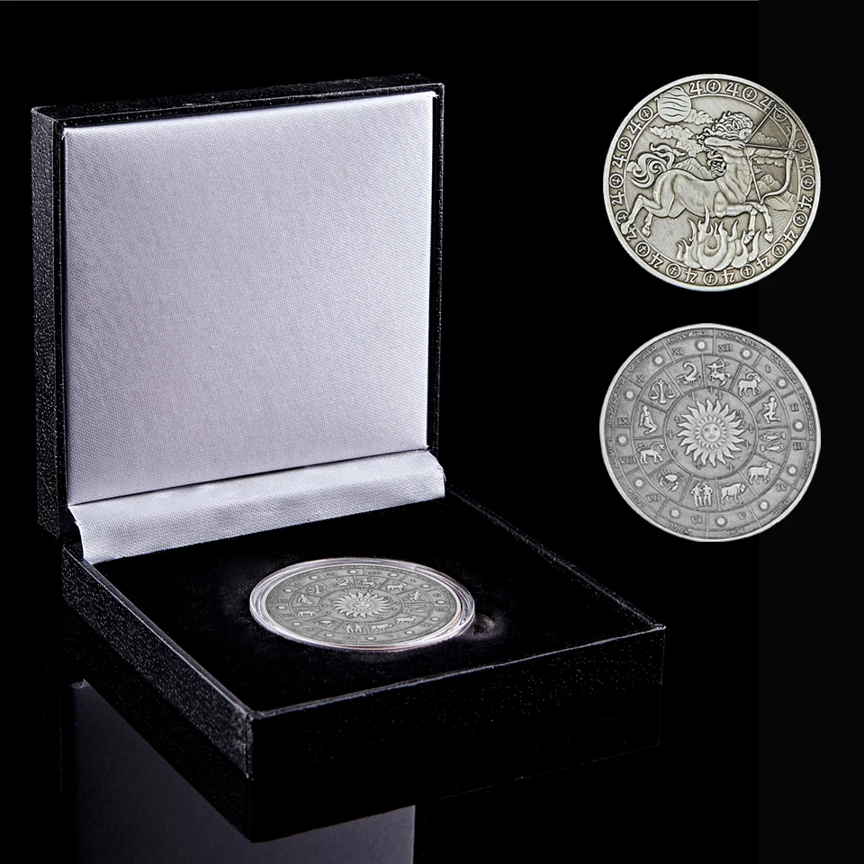 

12 Constellation mysterious The Archer Metal Coin Embossed Commemorative Coin Value With Luxury Coin Box
