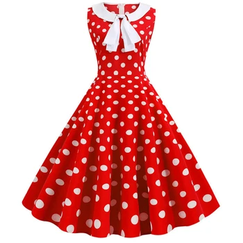 

Peter Pan Collar Polka Dot Vintage Dress Women 2019 Summer Casual Bow Retro Elegant Party Office Dresses Vestidos Robe Plus Size