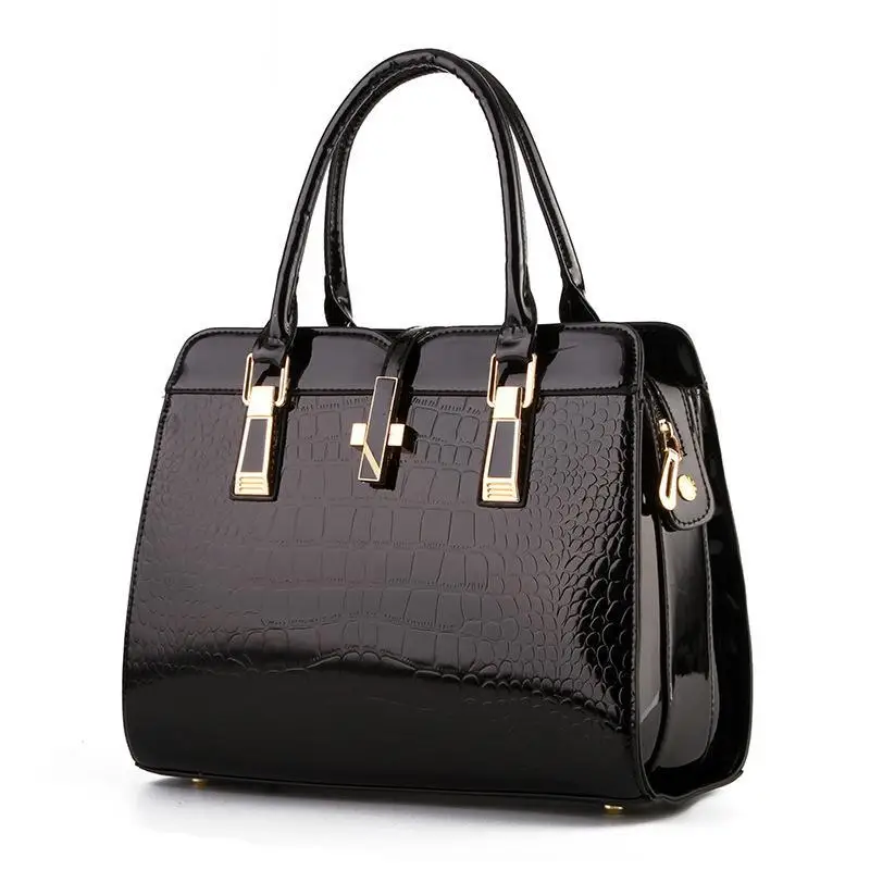 

Luxury Women's Bag Fashion Top-handle Bags Crocodile Pattern Patent Leather Handbags Classic Women